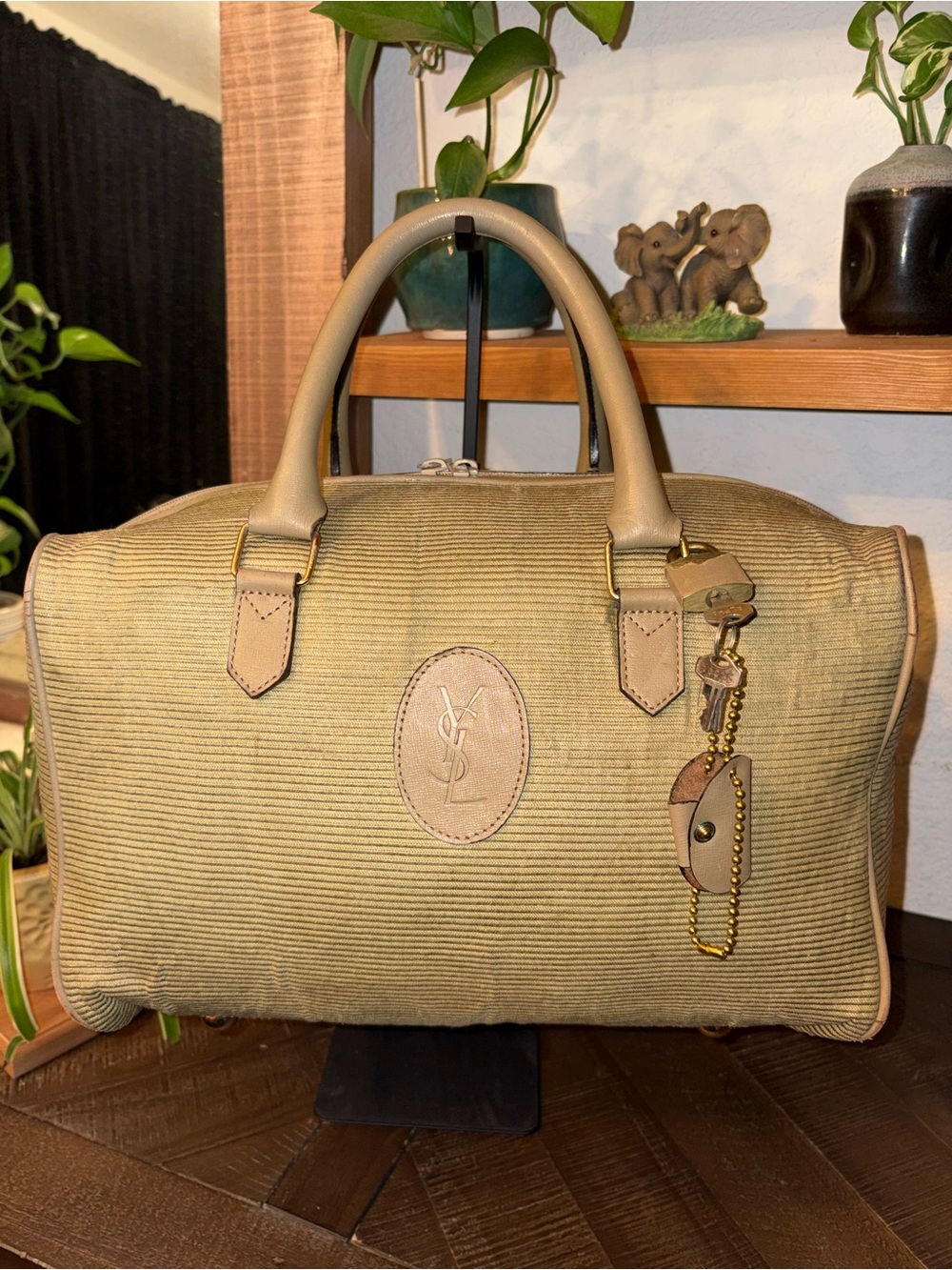 Vintage Yves Saint Laurent YSL Canvas Duffel Weekender Bag w/ Lock & Keys